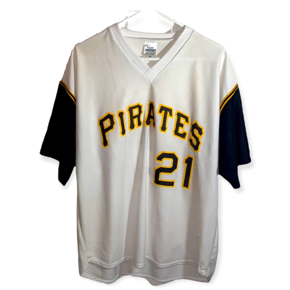 Men’s Sz XL MLB Pittsburgh Pirates white black and gold baseball jersey